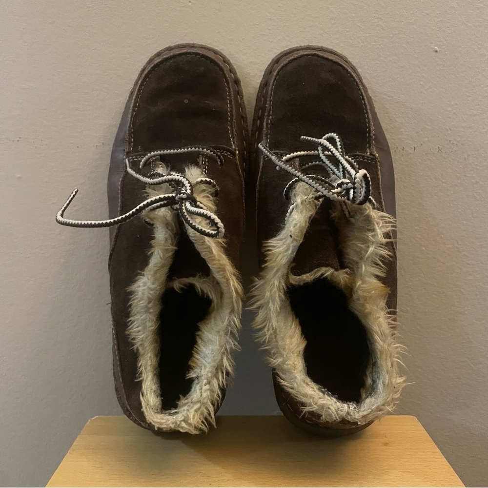 WindRiver Brown Leather & Suede Faux-Fur Lined Lace-Up Loafers – Size 9 GUC - Picture 10 of 16